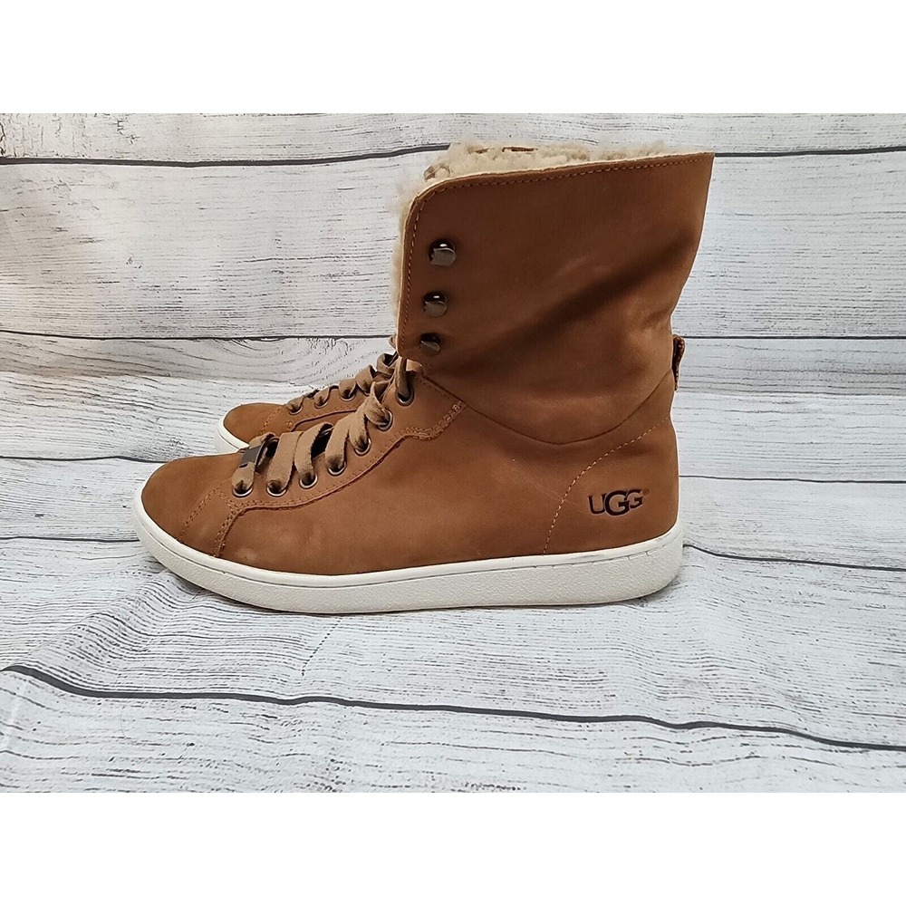 Ugg Women Starlyn Shearling High Top Boot Sneaker Size 9 Brown Lace Up Lined
